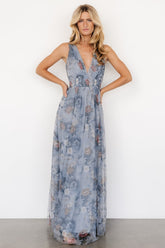 Kamila Tulle Maxi Dress | Dusty Blue Floral